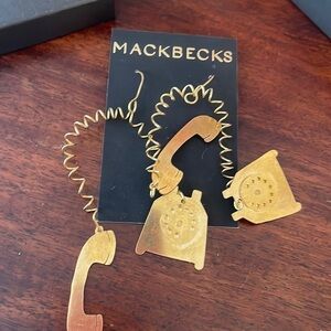 NIB Macbecks Brass Telephone Earrings